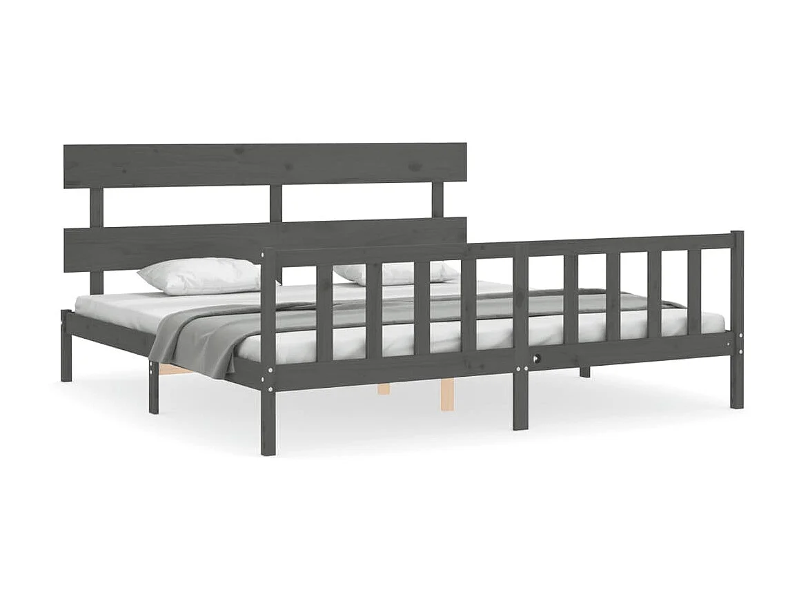 Lit-200x200 cm avec tête de lit gris bois massif EGGB31674