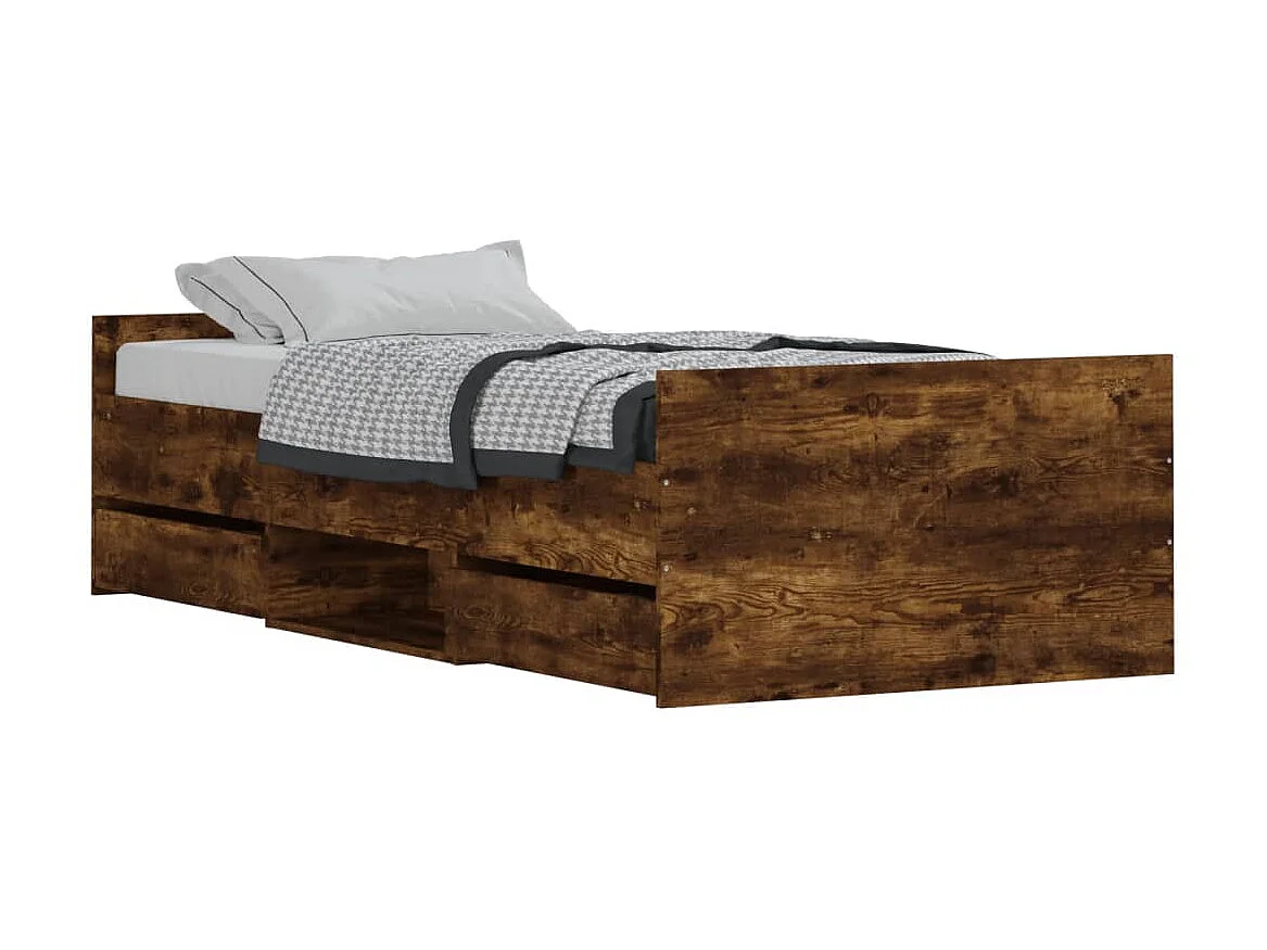 Lit-100x200 cm tête de lit et pied de lit chêne fumé EGGB82900