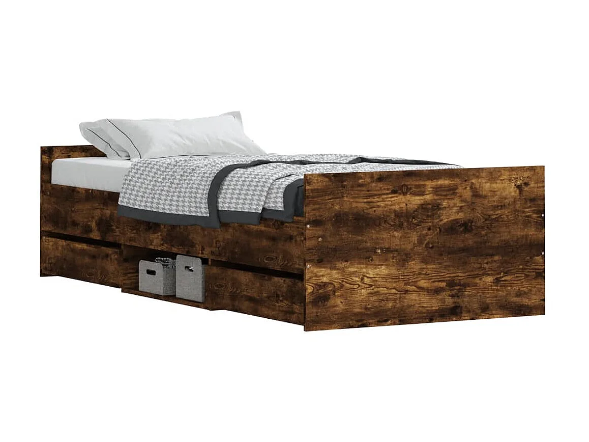 Lit-100x200 cm tête de lit et pied de lit chêne fumé EGGB82900