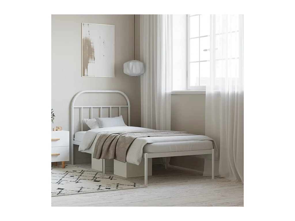 Cama 80x200 cm de metal con cabecero blanco ES20988