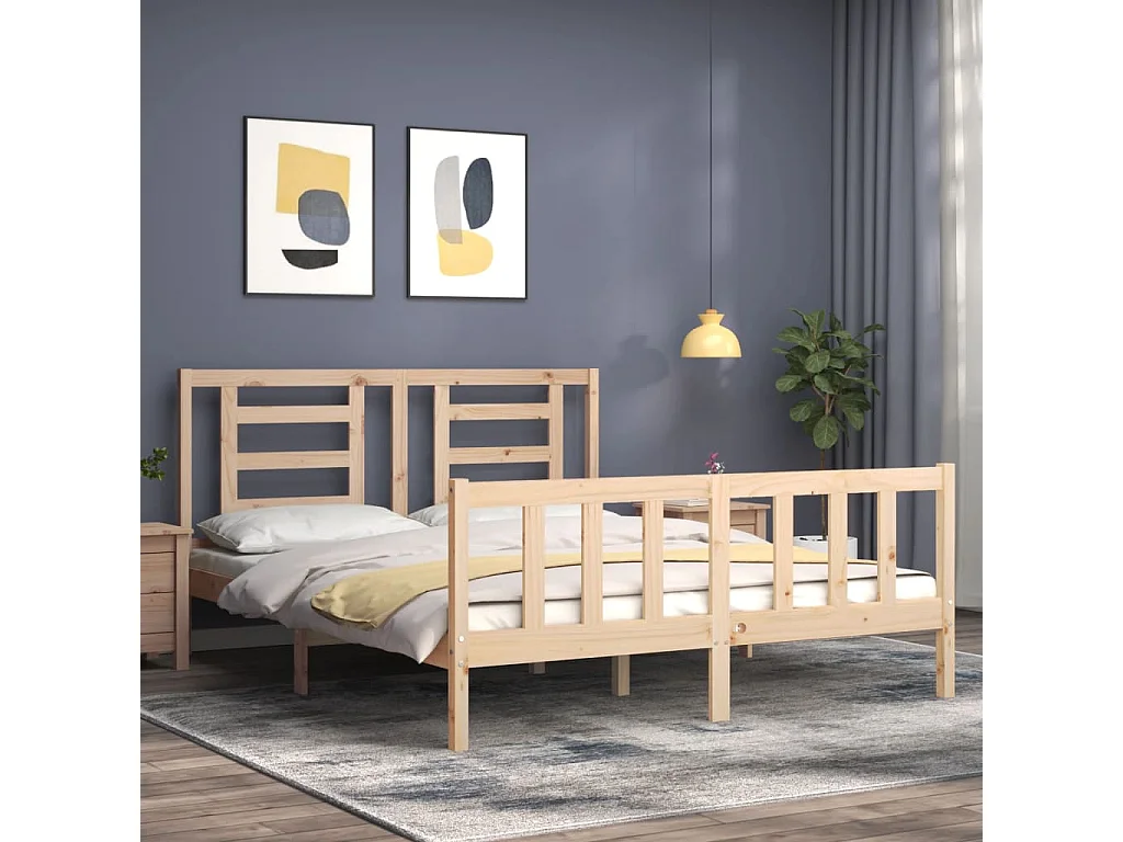 Cama com cabeceira 160x200 cm madeira maciça PT773512