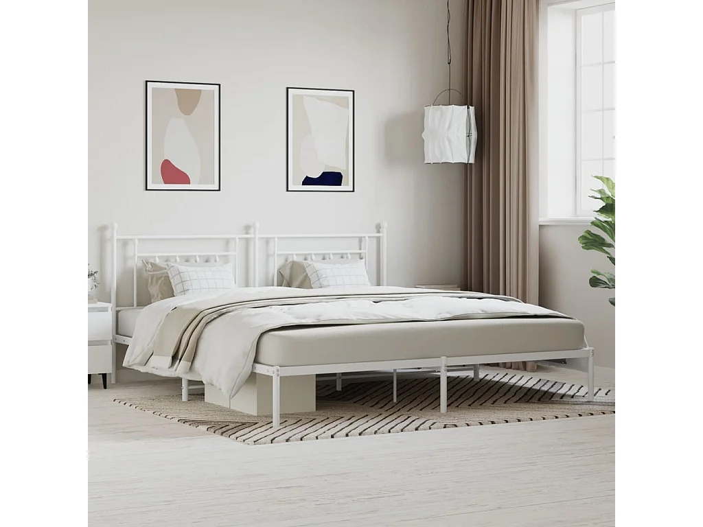 Cama 190x200 cm de metal con cabecero blanco ES10220