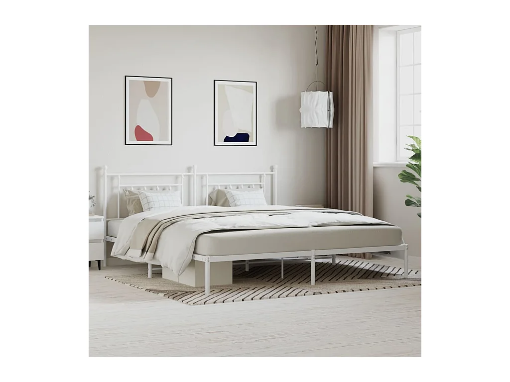 Lit-193x203 cm métal avec tête de lit blanc EGGB13466
