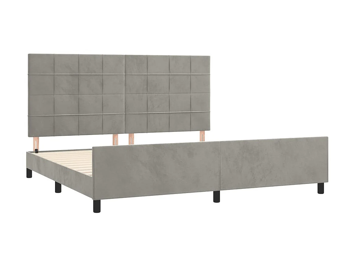 Lit-200x200 cm avec tête de lit Gris clair Velours EGGB84454