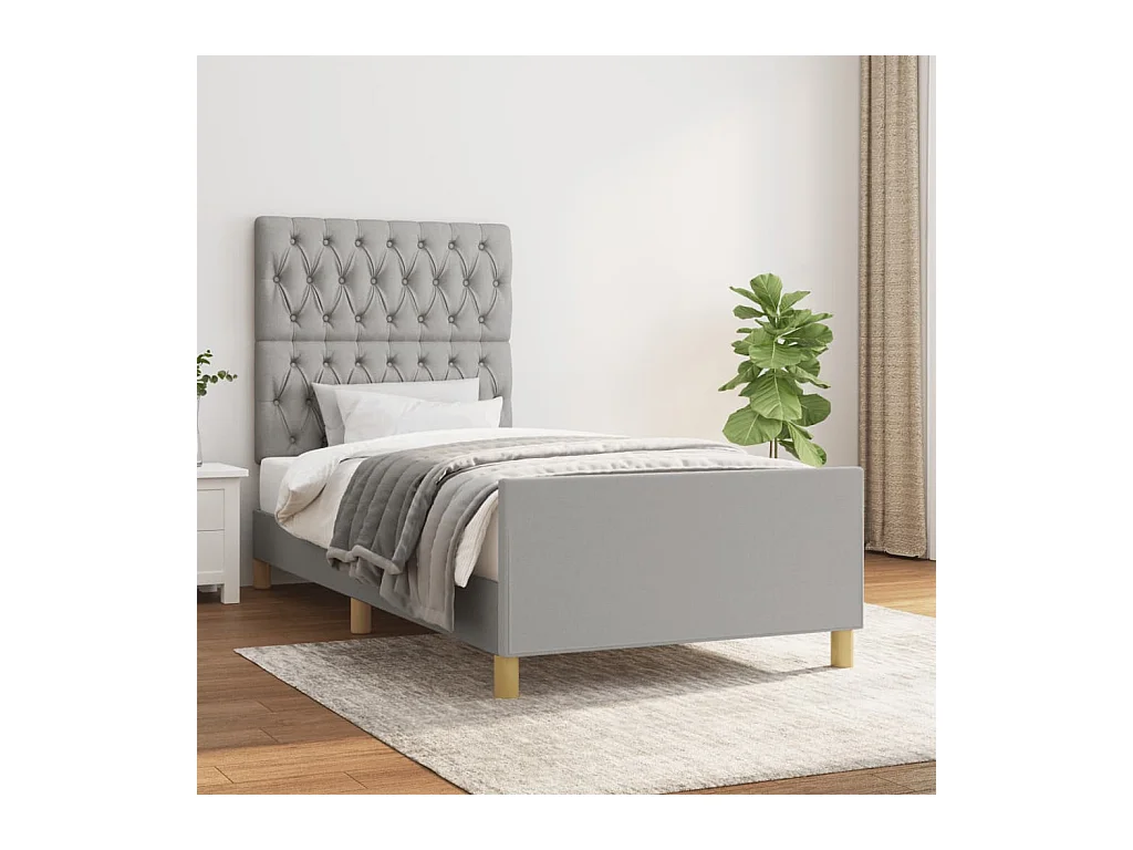 Lit-100x200 cm avec tête de lit Gris clair Tissu EGGB45712