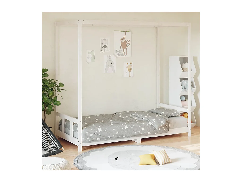 Lit-90x190 cm pour enfants blanc bois de pin massif EGGB26252