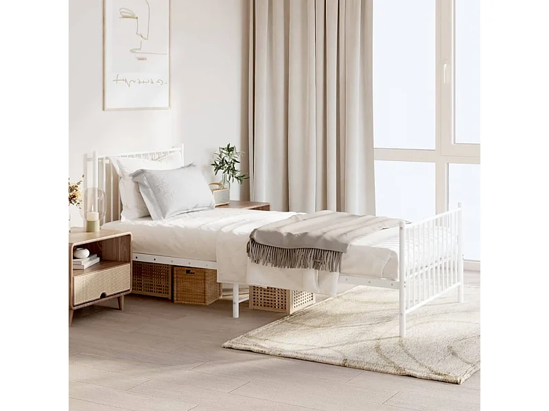 Cama 90x200 cm metal con cabecero y pie cama blanca ES24069