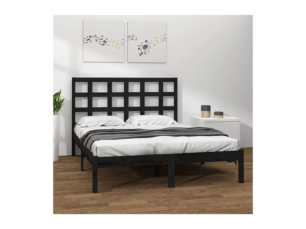 Lit-200x200 cm Noir Bois de pin massif EGGB15006