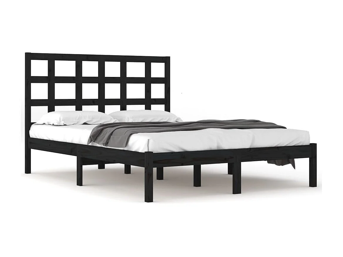 Cama 200x200 cm madeira maciça preto PT122799