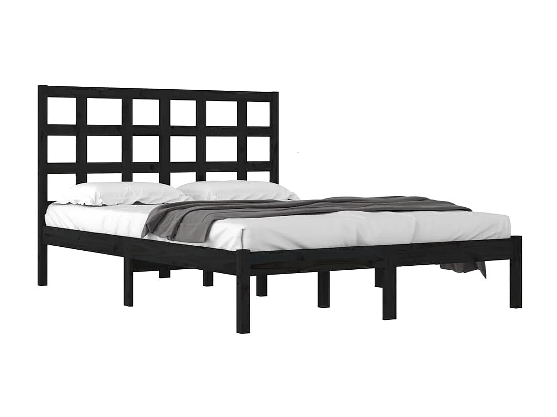 Cama 200x200 cm madeira maciça preto PT122799