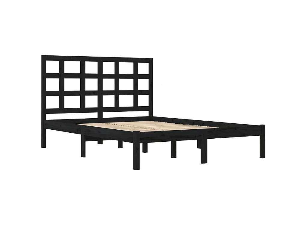 Cama 200x200 cm madeira maciça preto PT122799