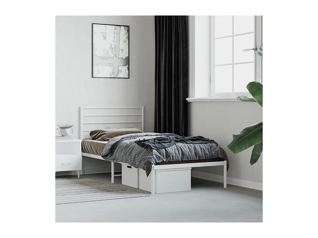 Lit-90x200 cm métal avec tête de lit blanc EGGB10348