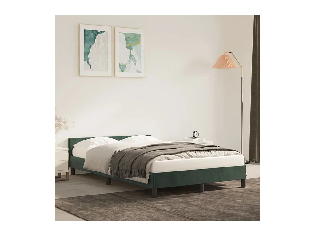 Lit-120x200 cm avec tête de lit Vert foncé Velours EGGB39771
