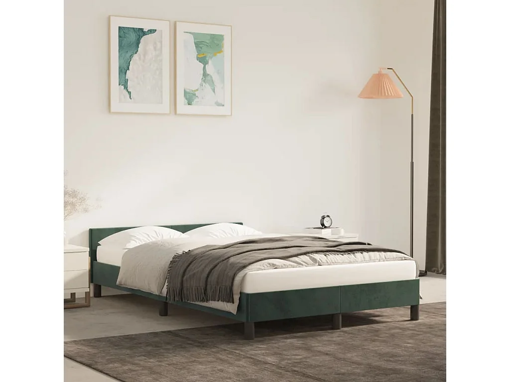 Lit-120x200 cm avec tête de lit Vert foncé Velours EGGB39771