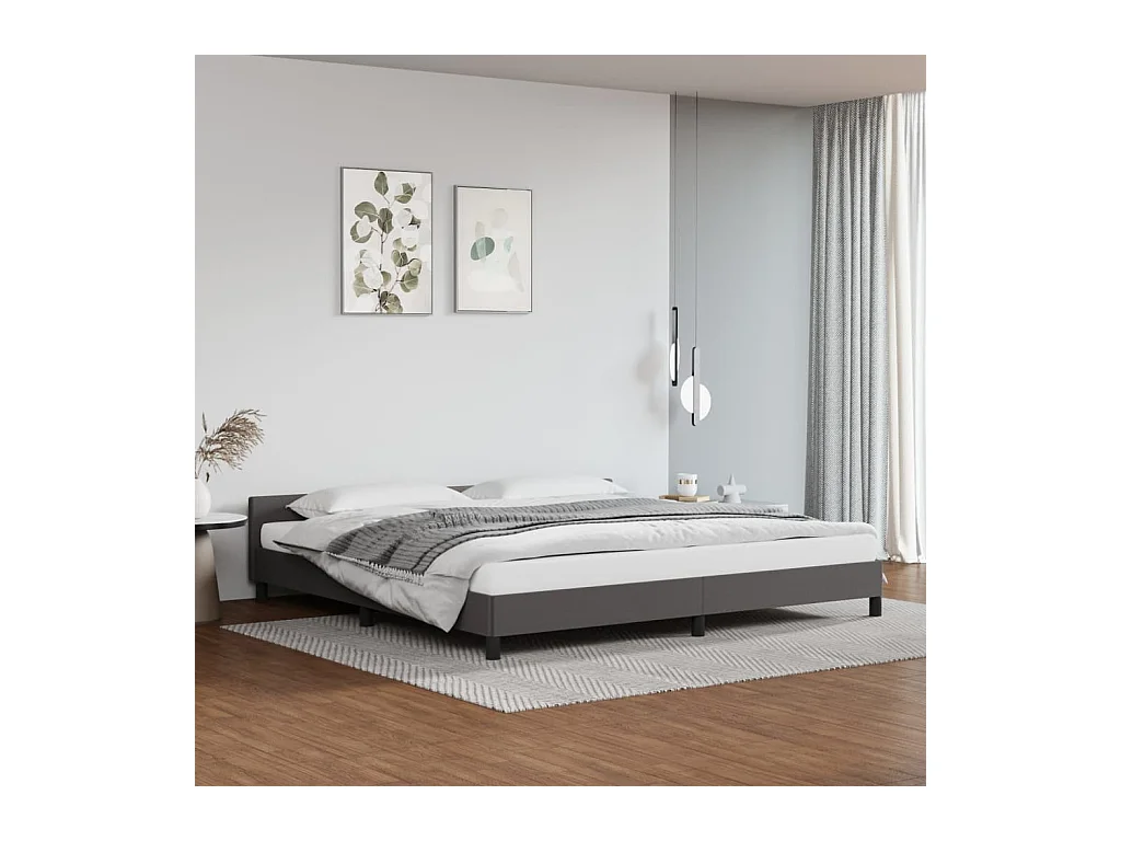Cama 200x200 cm con cabecero cuero sintético gris ES83410