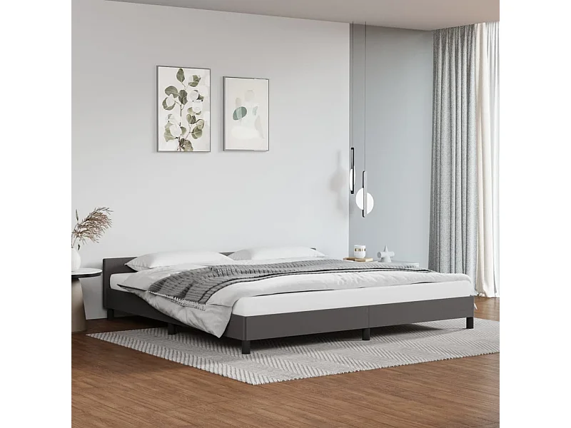 Cama 200x200 cm con cabecero cuero sintético gris ES83410