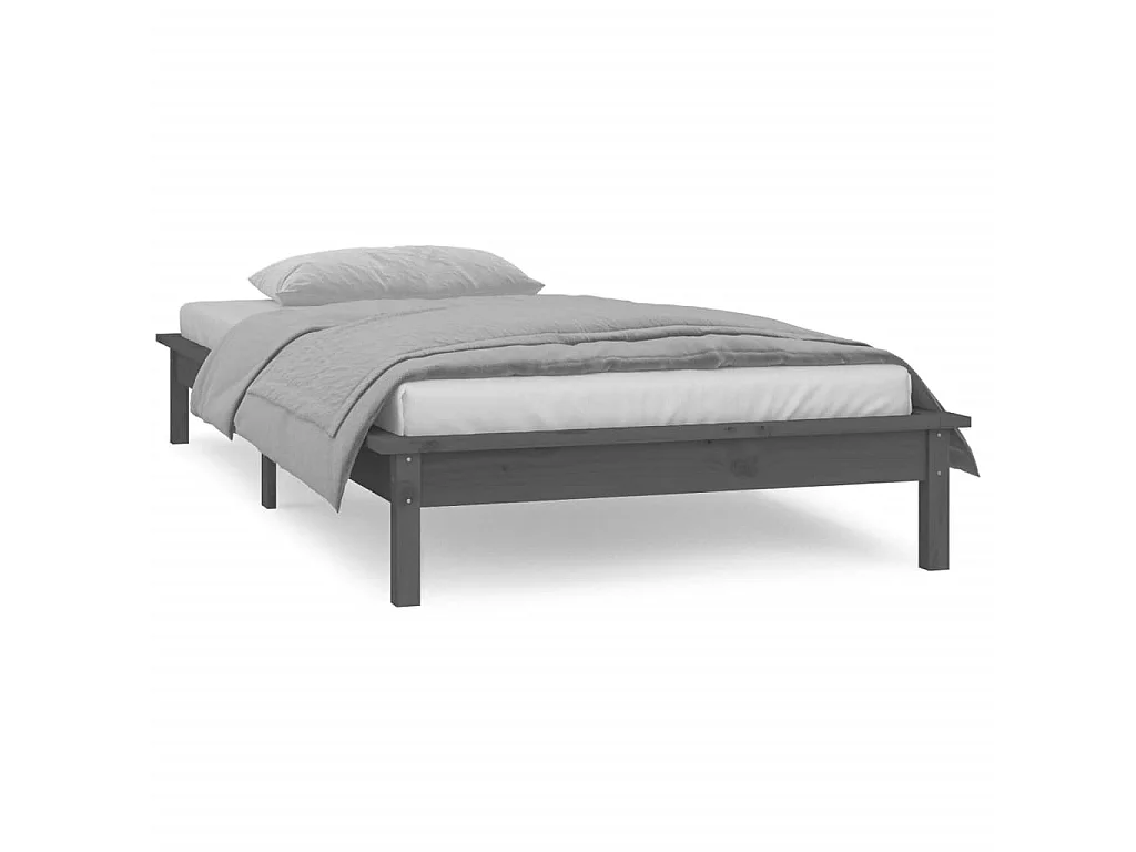 Lit-90x200 cm à LED gris bois massif EGGB78372