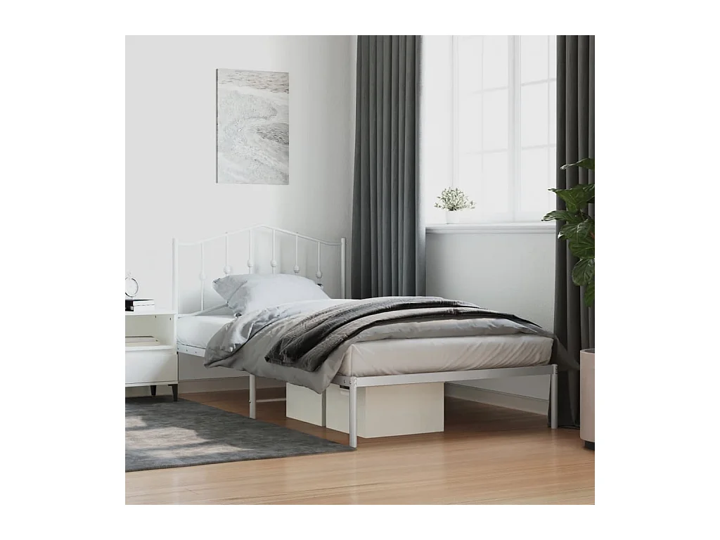 Lit-100x200 cm métal avec tête de lit blanc EGGB16569