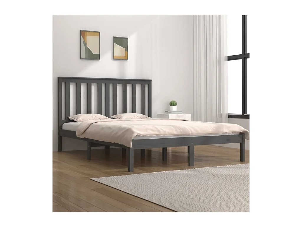 Lit-200x200 cm Gris Bois de pin massif EGGB77645
