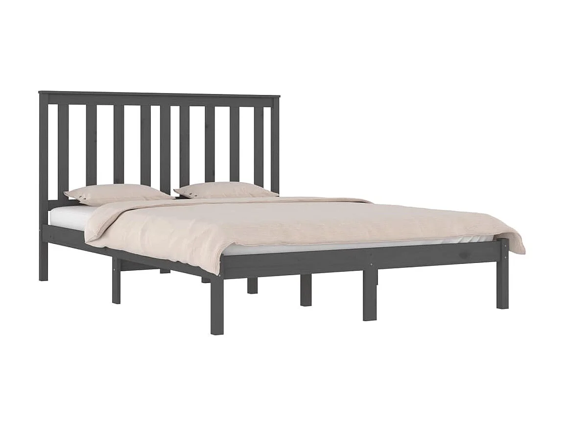 Lit-200x200 cm Gris Bois de pin massif EGGB77645
