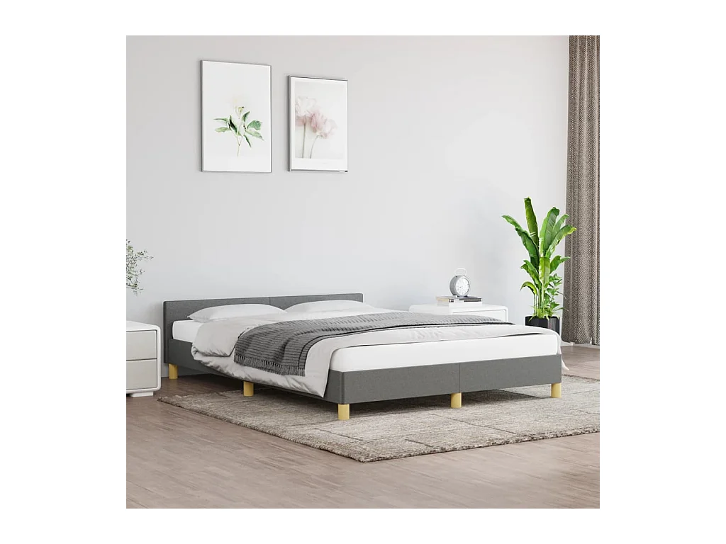 Lit-140x190 cm avec tête de lit Gris foncé Tissu EGGB58229