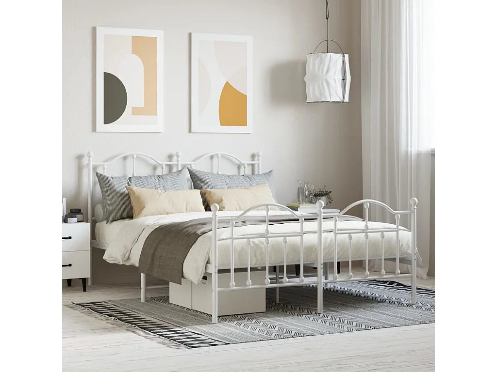 Lit-140x200 cm métal avec tête de lit/pied de lit blanc EGGB16793