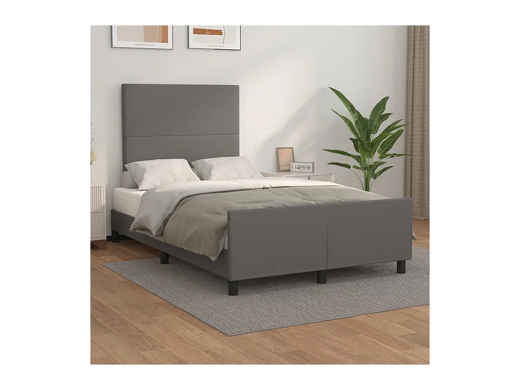 Cama 120x200 cm con cabecero cuero sintético gris ES85318
