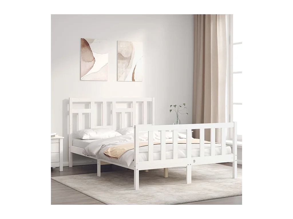 Lit-140x200 cm avec tête de lit blanc bois massif EGGB57315