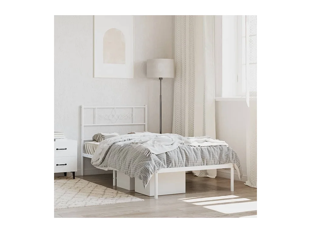 Lit-107x203 cm métal avec tête de lit blanc EGGB40459