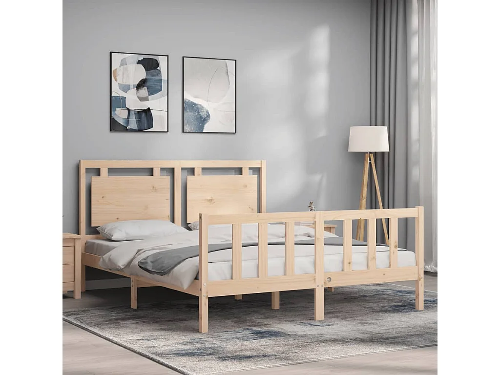 Lit-150x200 cm avec tête de lit King Size bois massif EGGB51678