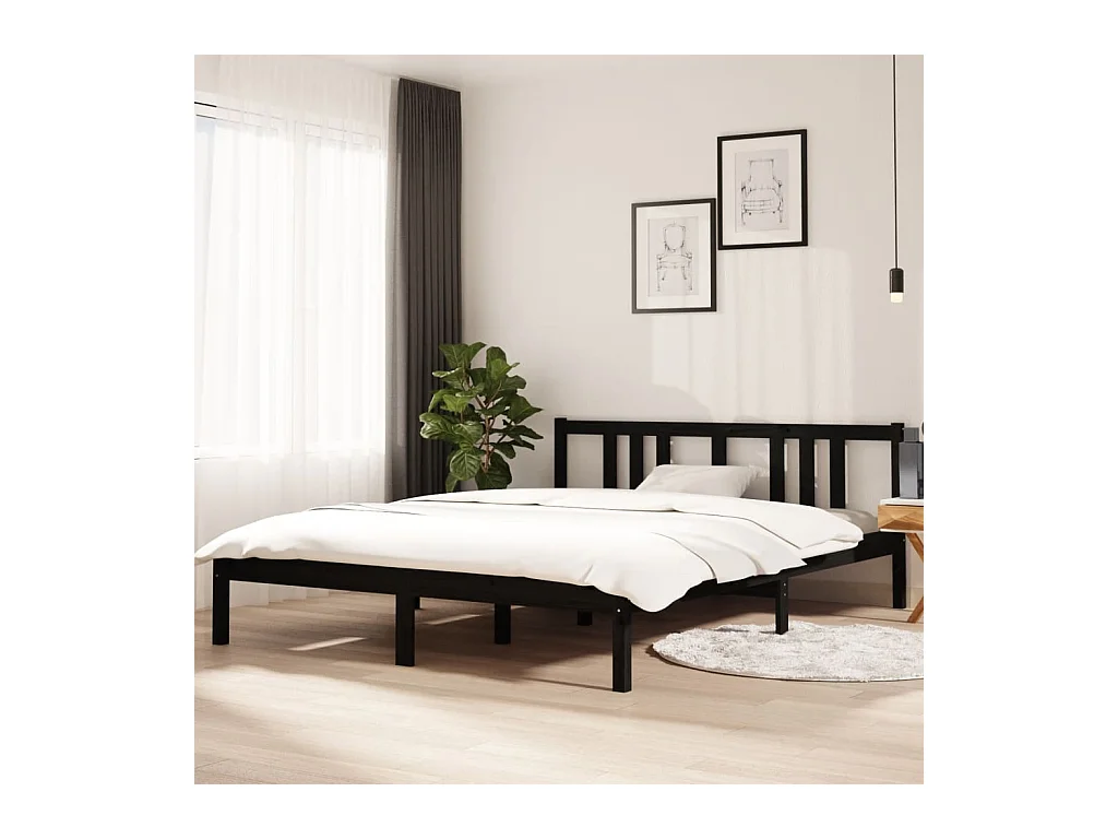 Lit-150x200 cm Noir Bois massif Très grand EGGB41552