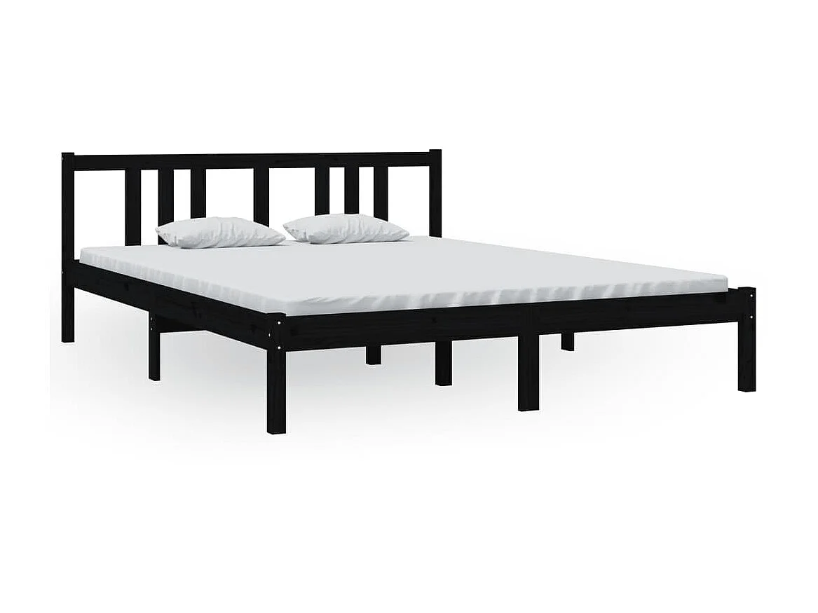 Lit-150x200 cm Noir Bois massif Très grand EGGB41552