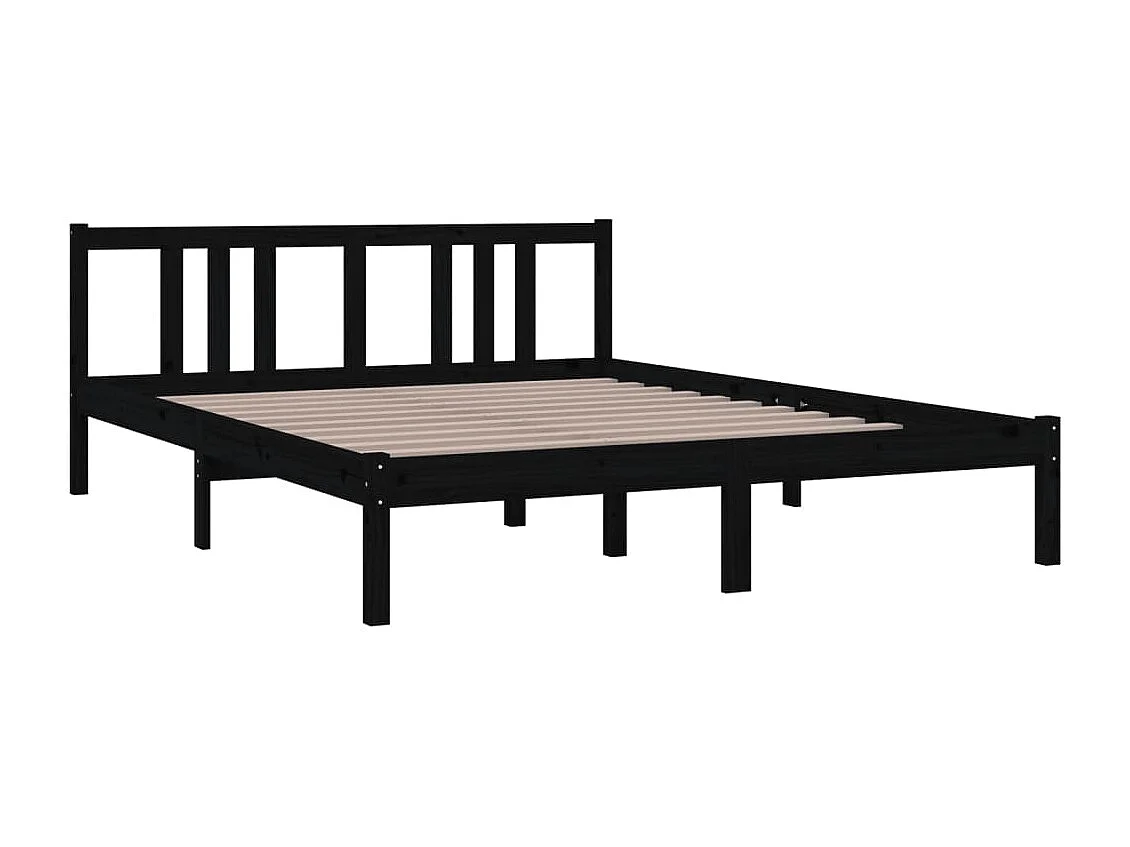 Lit-150x200 cm Noir Bois massif Très grand EGGB41552