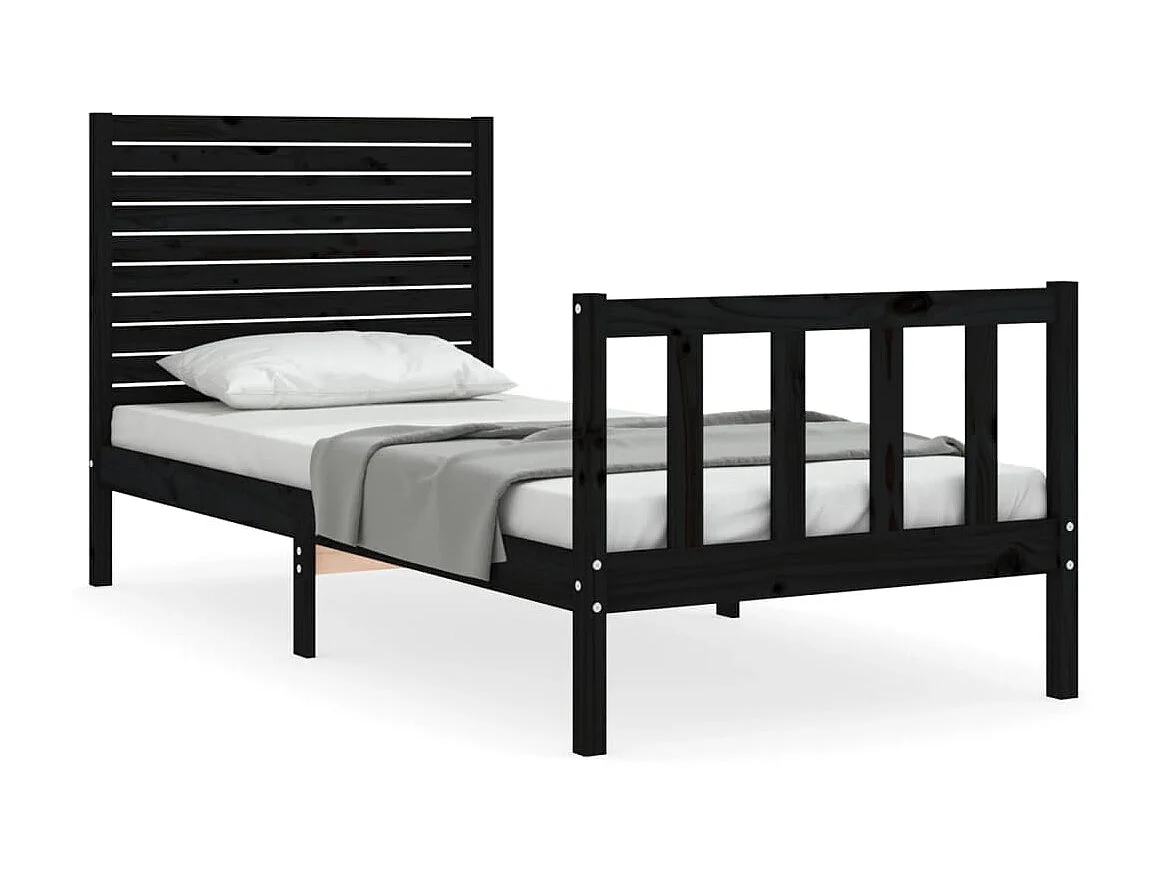 Cama de solteiro c/ cabeceira madeira maciça preto PT315457