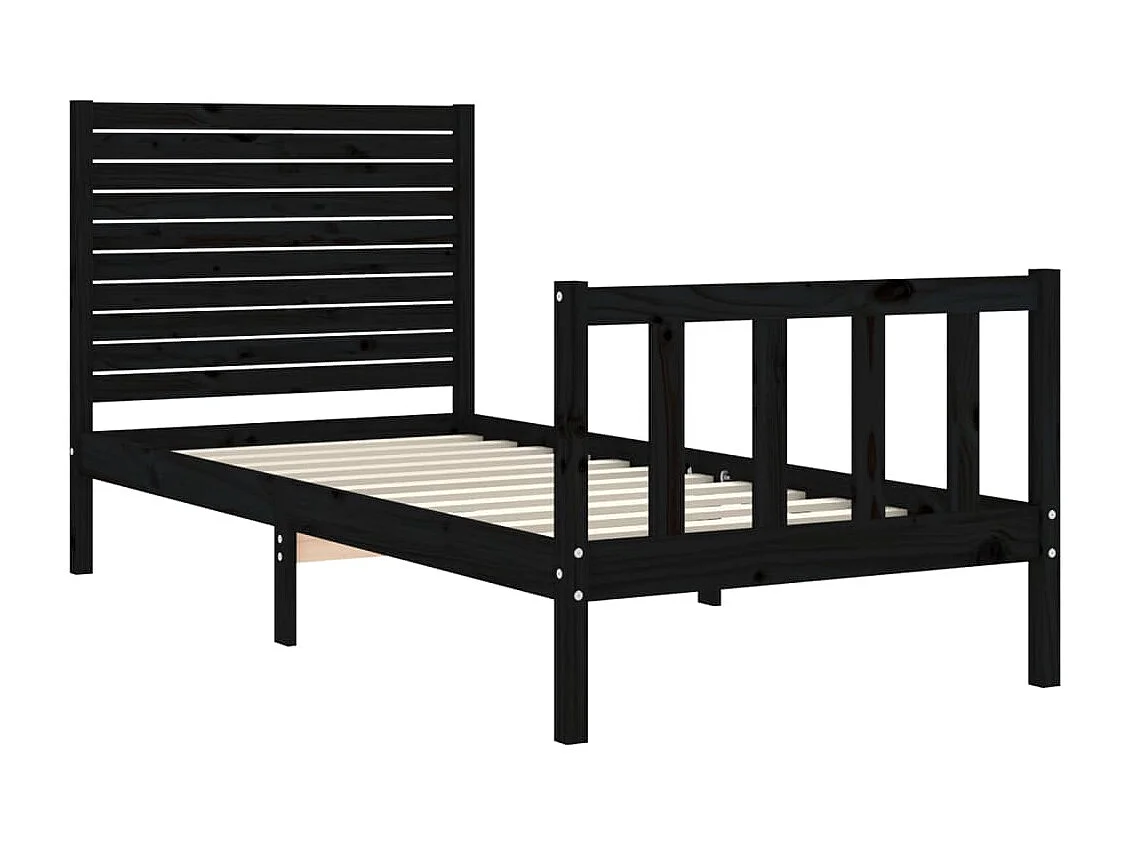 Cama de solteiro c/ cabeceira madeira maciça preto PT315457