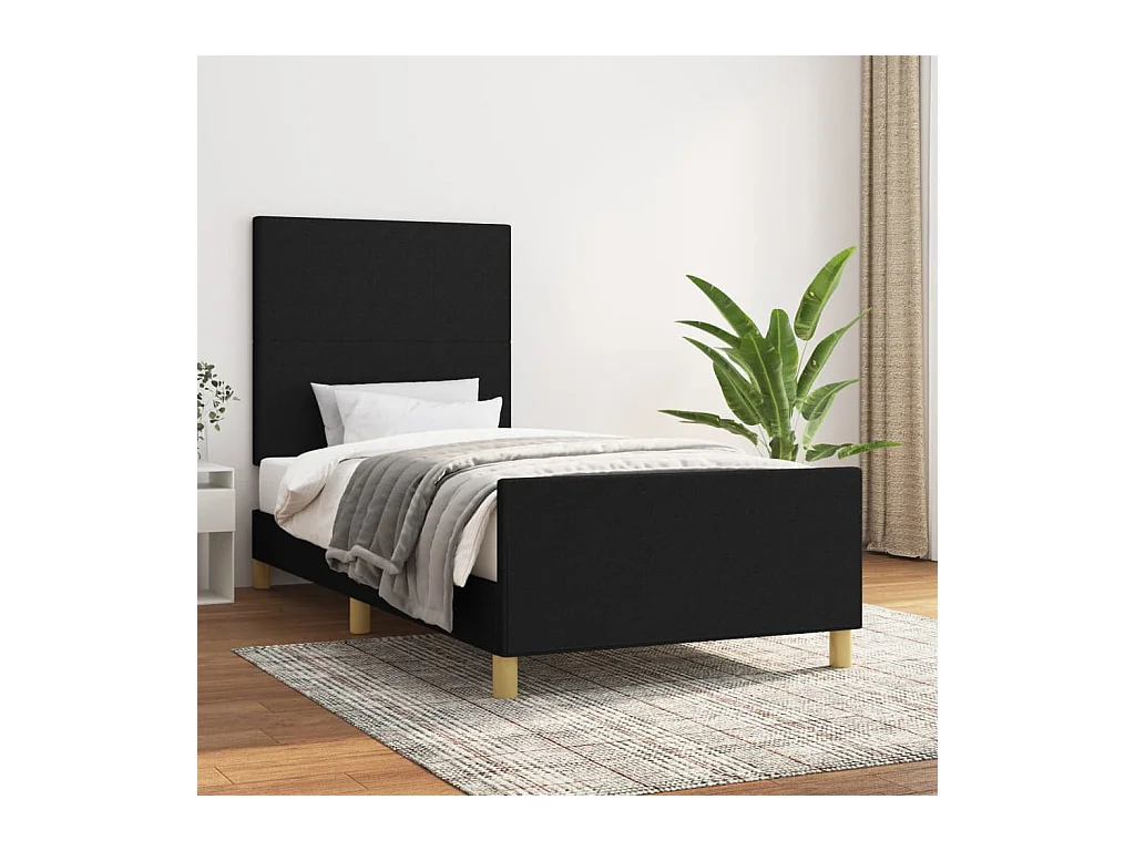 Lit-80x200 cm avec tête de lit Noir Tissu EGGB54103