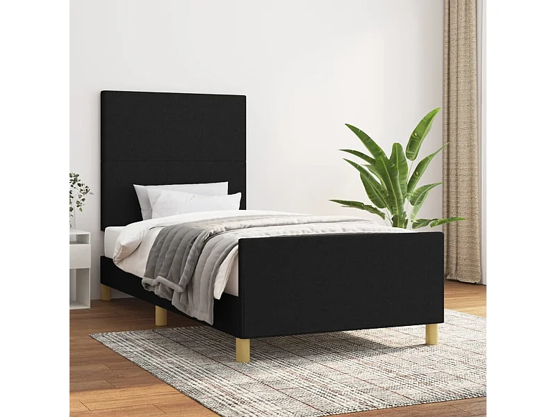 Cama c/ cabeceira tecido 80x200 cm preto PT912704