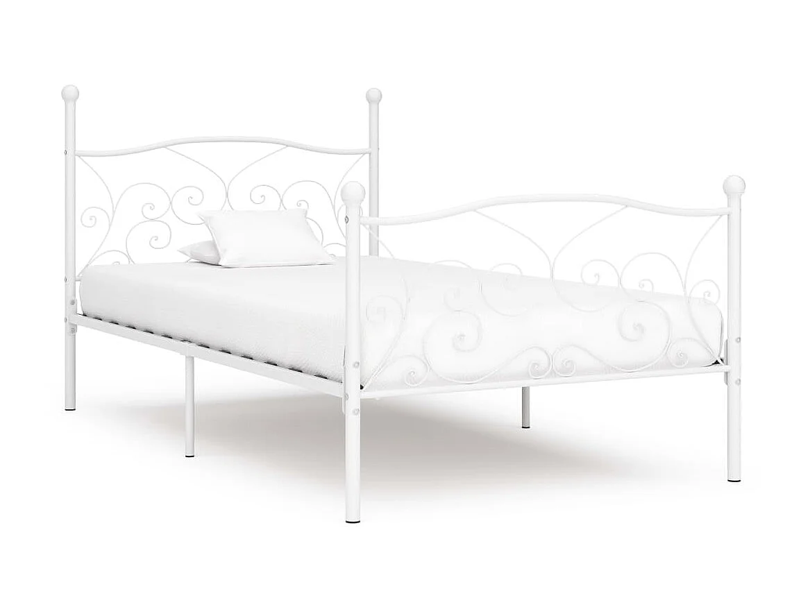 Lit-90x200 cm et sommier à lattes Blanc Métal EGGB52153