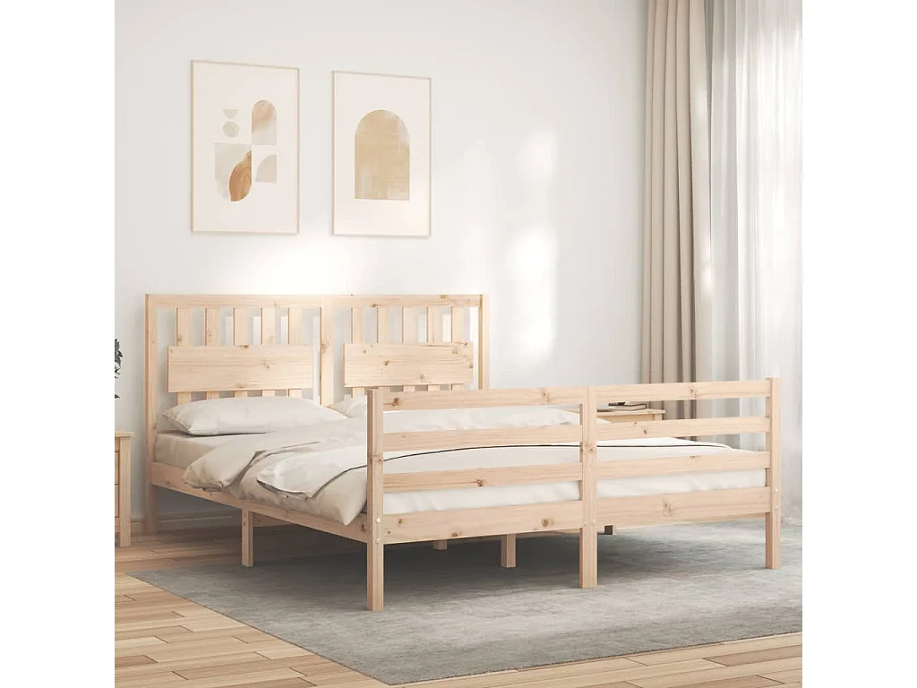 Cama 160x200 cm con cabecero madera maciza ES83692