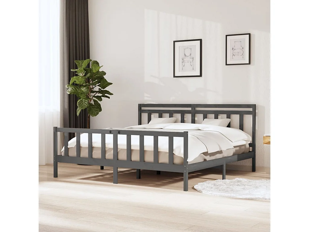 Lit-200x200 cm Gris Bois massif EGGB17883