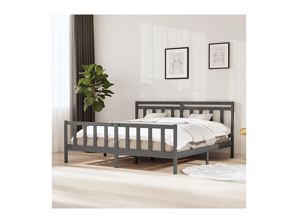 Lit-200x200 cm Gris Bois massif EGGB17883