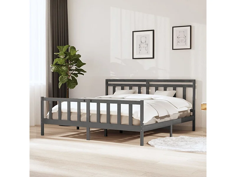 Lit-200x200 cm Gris Bois massif EGGB17883