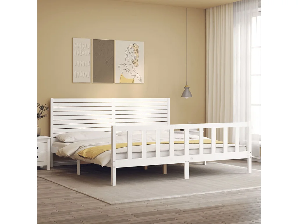 Lit-180x200 cm avec tête de lit blanc Super King bois massif EGGB65727