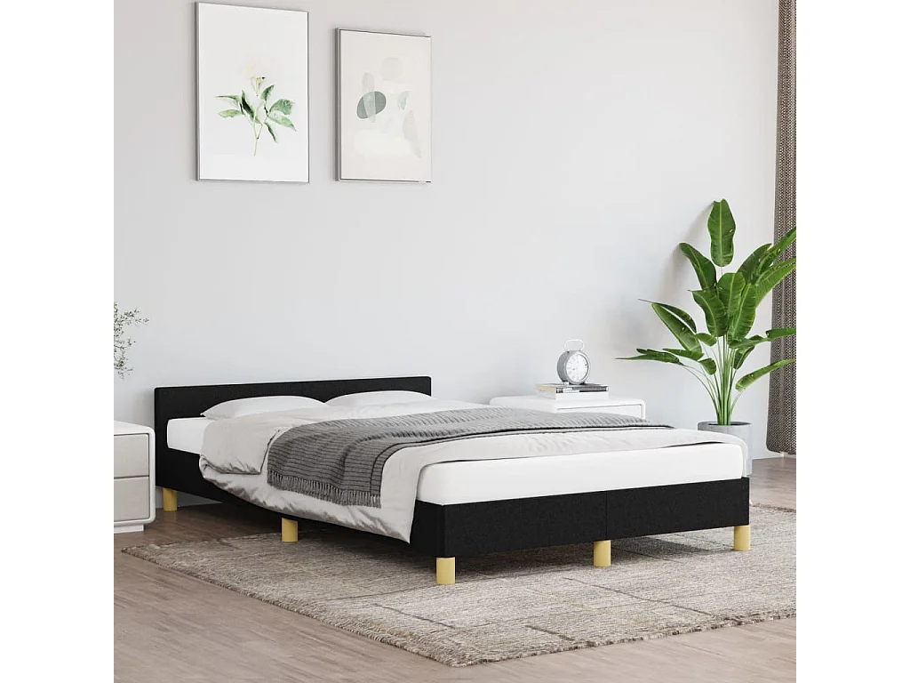 Cama 120x200 cm con cabecero de tela negro ES93055