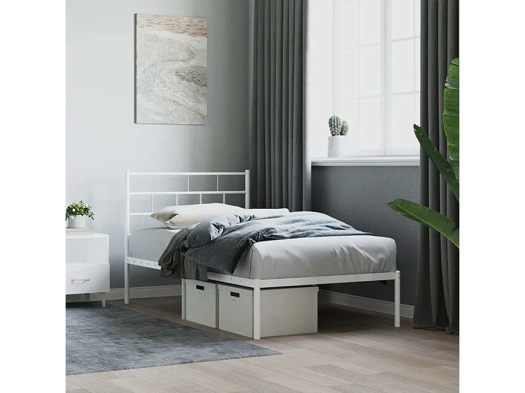 Bedframe met hoofdbord metaal wit 75 x 190 cm NL70392