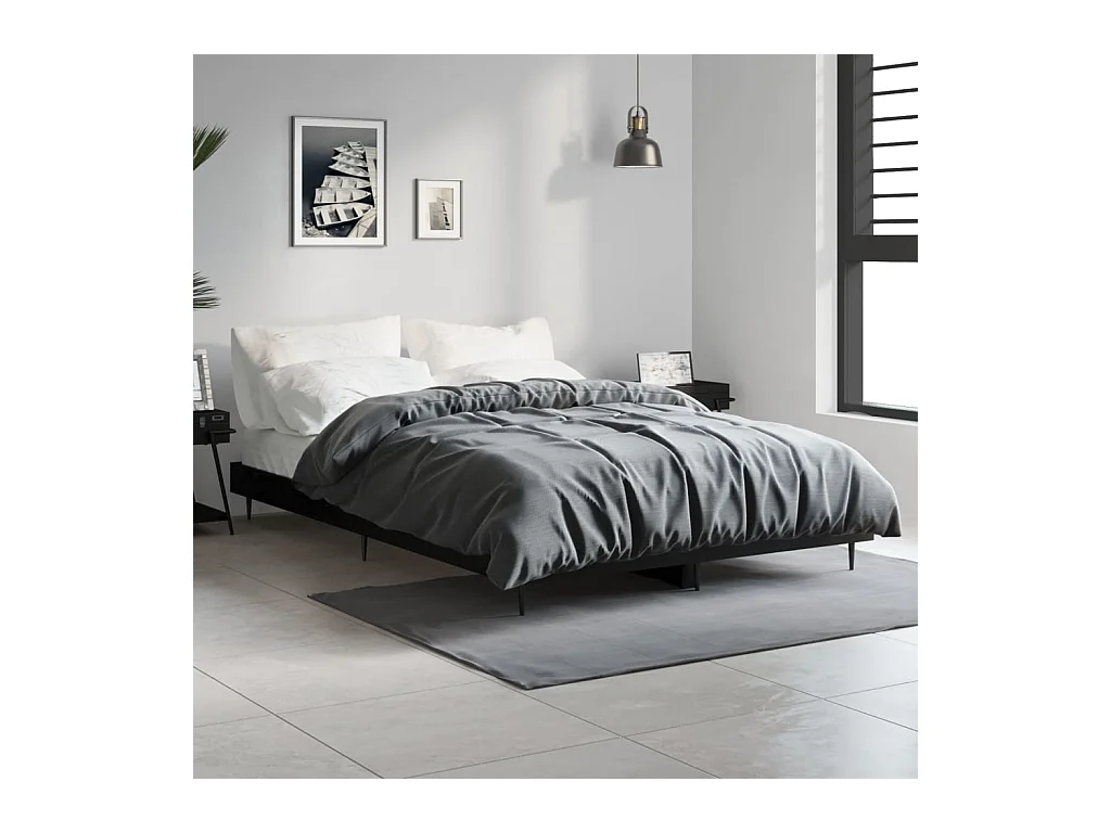 Lit-120x190 cm noir bois d'ingénierie EGGB94646