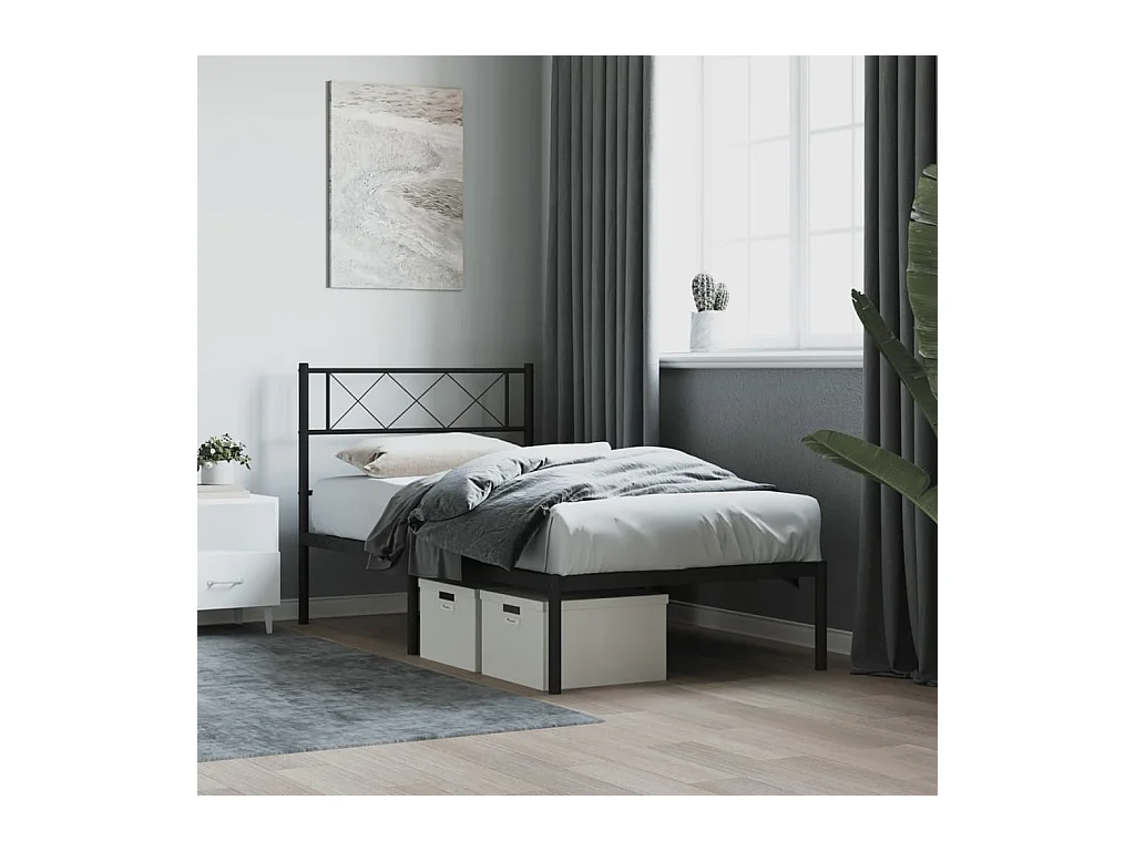 Lit-75x190 cm métal avec tête de lit noir EGGB14114
