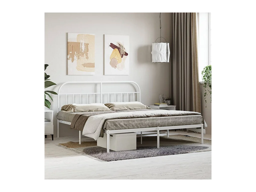 Lit-160x200 cm métal avec tête de lit blanc EGGB95064