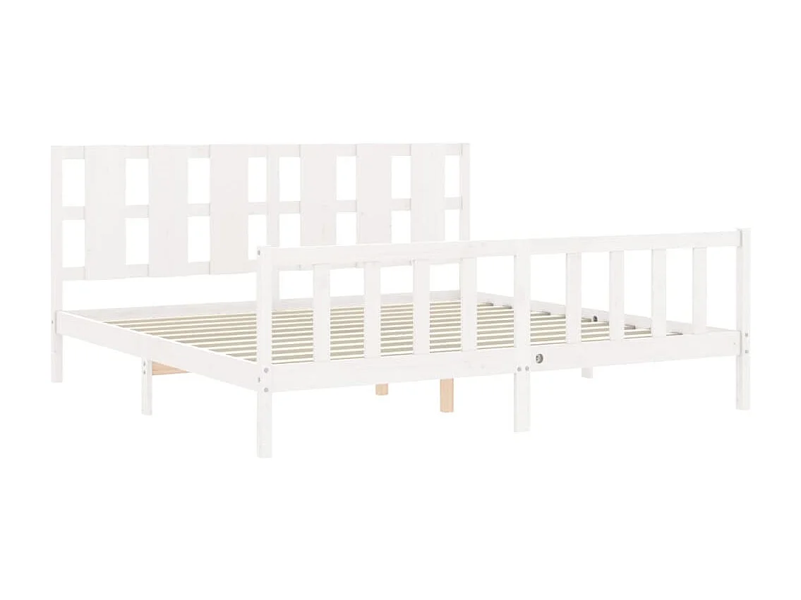 Lit-200x200 cm avec tête de lit blanc bois massif EGGB40127
