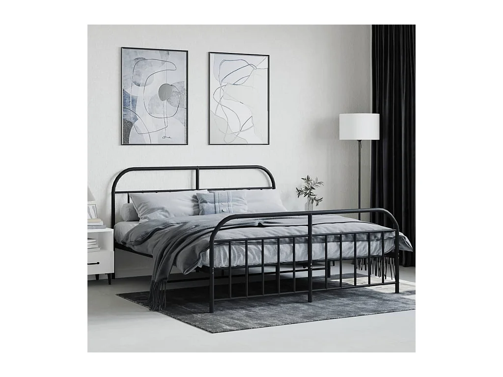 Lit-160x200 cm métal avec tête de lit/pied de lit noir EGGB89708